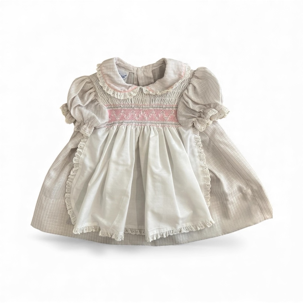 Vintage Smocked White & Pink Baby Dress